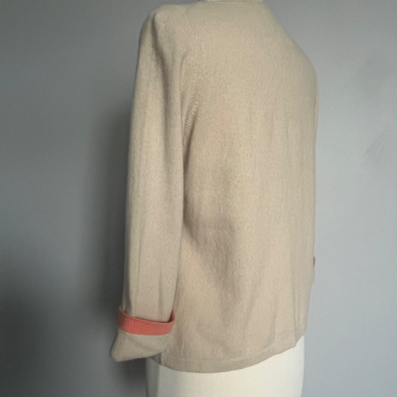 Coach Cashmere Leather Trim Buttoned Turnlock Tan Coral Career Cardigan‎ Sweater - Picture 7 of 12
